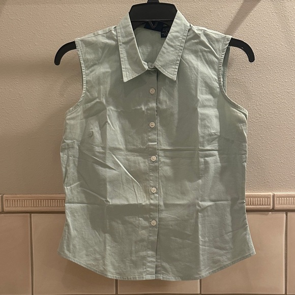 Vintage DCC cotton sleeveless tailored fitted stretch collar button down blouse - Picture 1 of 13